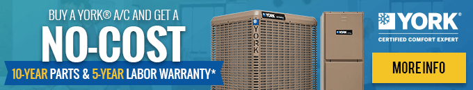 Buy a YORK Heat Pump and Get a No-Cost 10-Year Parts and 5-Year Labor Warranty - Click for More Info